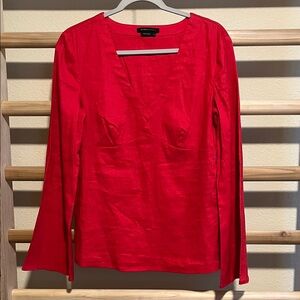 BCBGMaxAzria V-Neck Red linen cotton Blouse